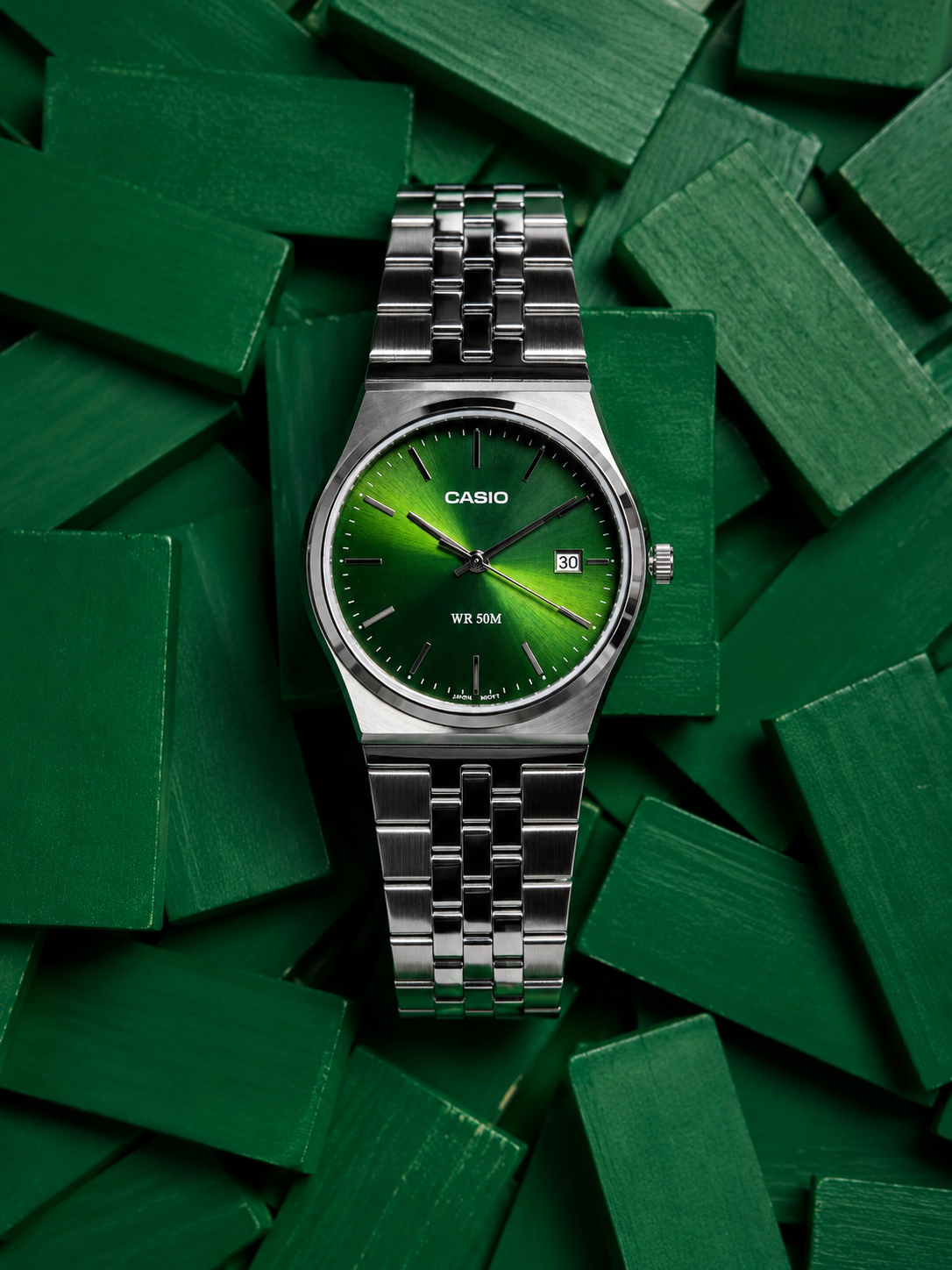 Casio Green Dial Stainless Steel Watch