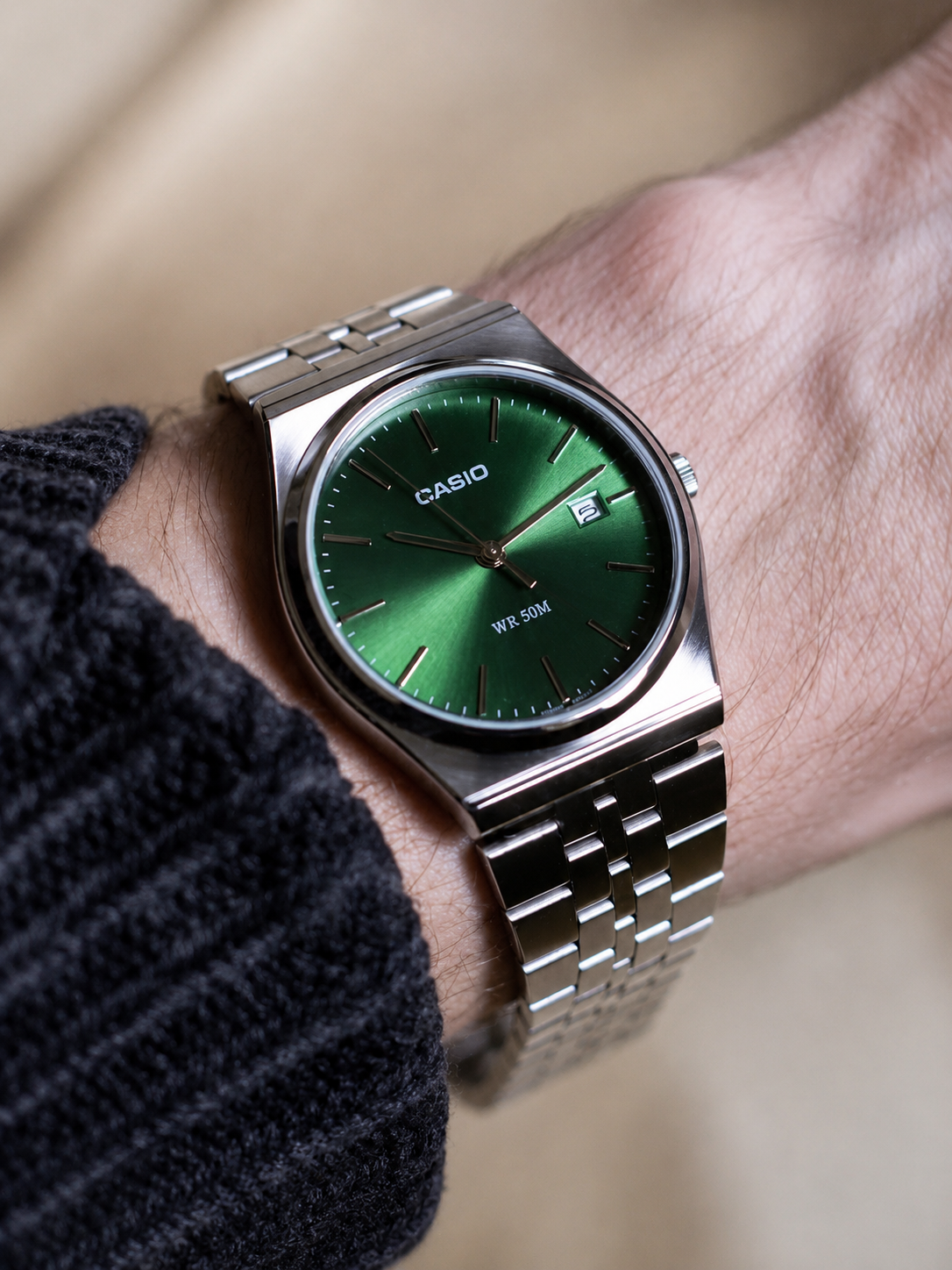 Casio Green Dial Stainless Steel Watch